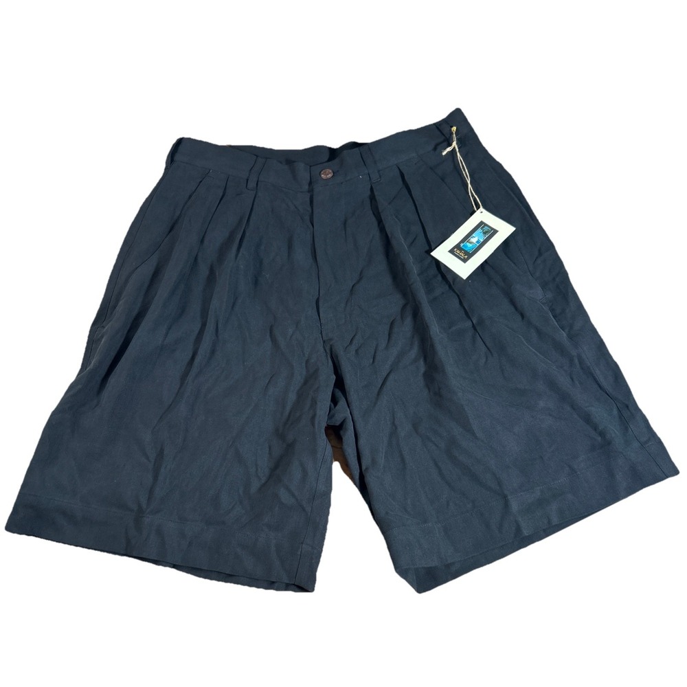 NWT Kahala Shorts Men's 31 Black 100% Silk Pleated Walking Shorts Hawaiian Beach